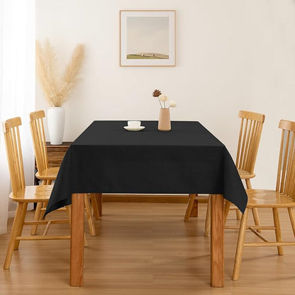 Hiasan 2 Pack Faux Linen Rectangle Tablecloth - Wrinkle and Stain Resistant Washable Table Cloth for Kitchen Dining Room Holiday Table Cover for Party Dinner, Black, 52 x 70 Inch
