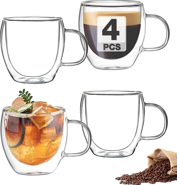 Mfacoy Double Wall Insulated Glasses Espresso Cups Set of 4, 5 oz Clear Coffee by Mfacoyisalifestylebrand