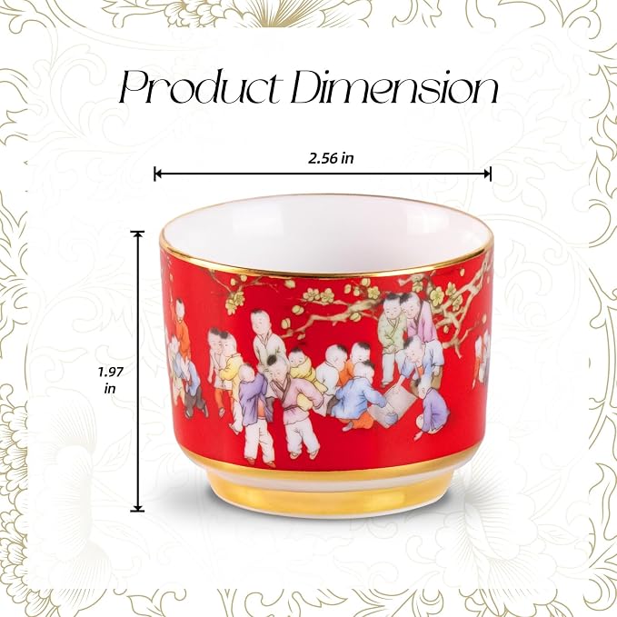 KAMMAK Tea Cups Set of 2, 3.53 Mini Ceramic Teacups Porcelain Handleless Vintage - Image 2
