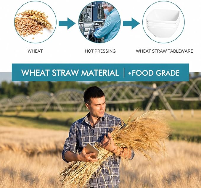 Teivio 16-piece Plastic Wheat Straw Square Dinnerware Set - Image 7