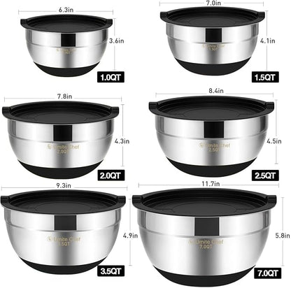 Umite Chef Mixing Bowls with Airtight Lids，6 piece Stainless Steel Metal - Image 4