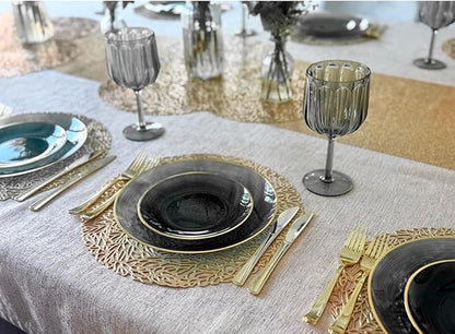 " OCCASIONS " 100 Plates Pack,(50 Guests) Premium Wedding Party Disposable Plastic Plates Set -50 x 10'' Dinner + 50 x 7'' Salad/Dessert (Belize in Black & Gold)