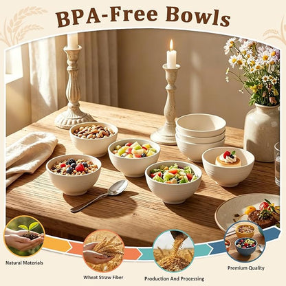 Snack Bowls Sets of 8, Unbreakable & Lightweight Wheat Straw Bowls 10oz - Image 3