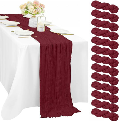 10FT 12 Pcs Burgundy Cheesecloth Table Runner Gauze Fabric Boho Cheese Cloth by Sunnyline