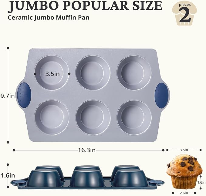 BRONYPRO 2-Pack 6-Cup Non Toxic Nonstick Ceramic Jumbo Muffin Pan & Cupcake Tin - Image 7