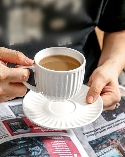 Hasense Ceramic Cappuccino Cups and Saucers - 8 Oz - Image 7