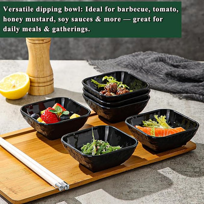 Berglander Dip Bowls Set 6pcs, 6 oz Black Plastic Dipping Bowls, Matte Stone - Image 7