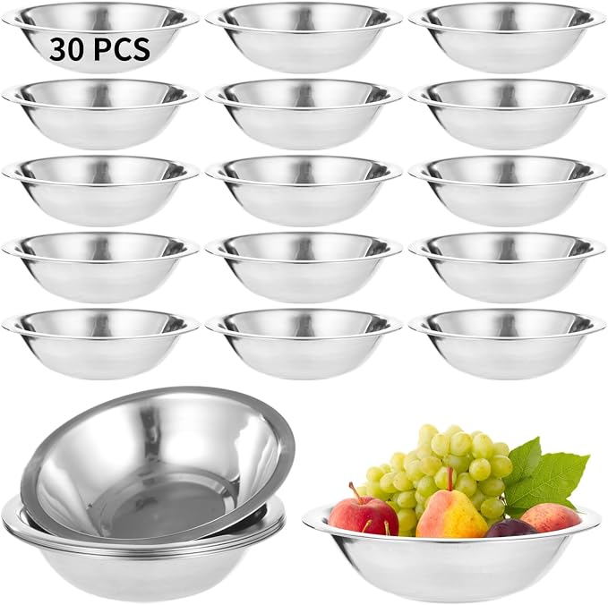 30pc Stainless Prep Bowls, Stackable Dishwasher Safe 3/4QT Mixing Bowls | by Anjetan