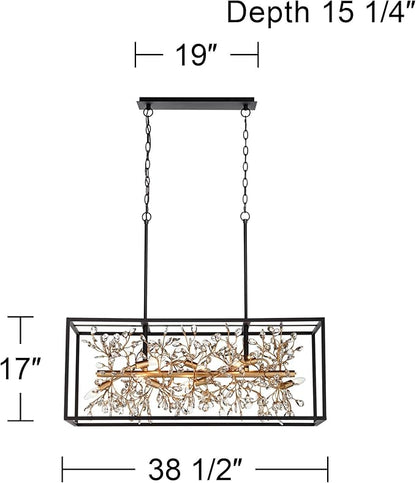 Possini Euro Design Carrine Black Painted Gold Linear Pendant Chandelier 38 1/2" Wide Modern Clear Crystal 8-Light Fixture Dining Room House Foyer Entryway Bedroom Kitchen Island Hallway Ceilings
