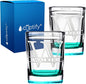 Personalized Glasses Set of 2 Initial and Name 2oz Teal Bottom Etched Square Shot Glass Engraved with Custom Text Birthday Gift for Men and Women