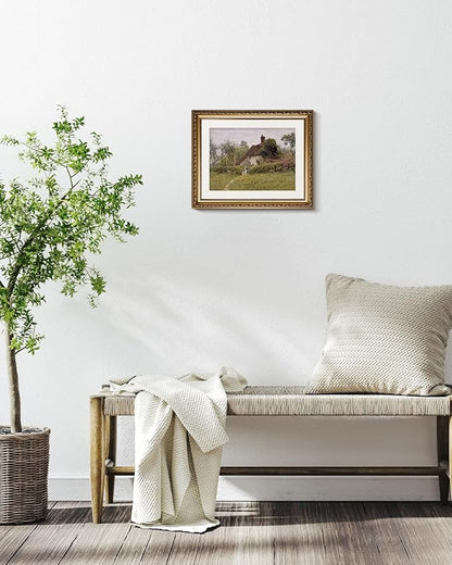InSimSea Retro Gold Framed Wall Art, Home Room Countryside Old Cottages Vintage Wall Decor, Canvas Print Artwork, Farmhouse Country Decor, Antique Picture Frame Landscape Paintings, 13x16 Inch