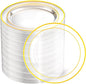 bUCLA 100 Pieces Clear Gold Plastic Plates Disposable - 6.25 Inch Clear Plastic Dessert Plates with Gold Trim for Party, Wedding & Thanksgiving