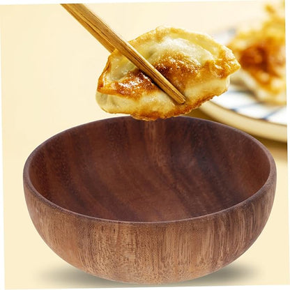 2Pcs Acacia Small Serving Bowl Set Flat Bottom Bowls for Salad and Dessert Smooth Finish for Entertaining and Everyday Use