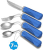 Adaptive Utensils (4-Piece Set) Weighted 7 oz - 42° Angled Utensils for Parkinson's Patients, Hand Tremors, Arthritis & Elderly - Eating Utensils for Elderly (Blue: Right Handed)