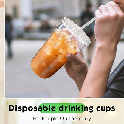 50 Sets Clear Plastic Cups with Lids and Straws, Disposable Iced Coffee Cups Drinking PET for Cold Drinks, Juice, Smoothie, Coffee Shops, Party, Christmas(Clear,18 oz)