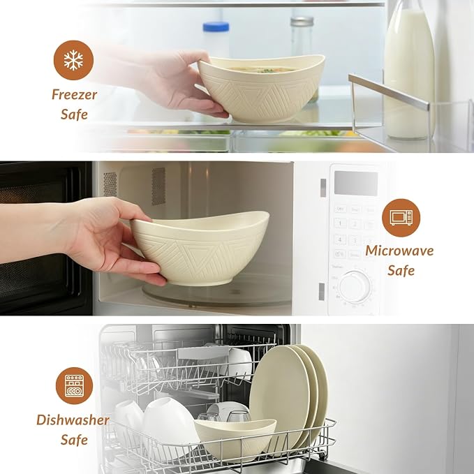 Unbreakable Cereal Bowls Wheat Straw Bowls Set 26 OZ Plastic Bowls Alternative - Image 6