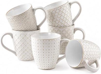 DOWAN Coffee Mugs Set of 6, 19 oz Large Mug, Ceramic Embossment Stoneware Tea by DOWAN