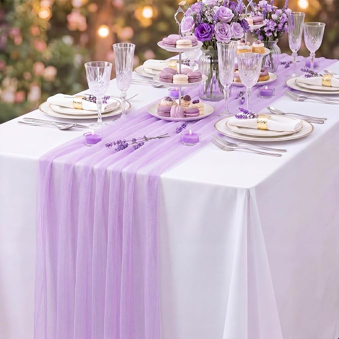 4 Pcs Pastel Table Runners 29 x 71 Inch Colorful Tulle Table Runner Macaron - Image 5