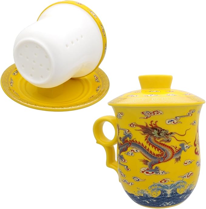 Porcelain Tea Cup with Infuser Lid and Saucer Sets - Image 5
