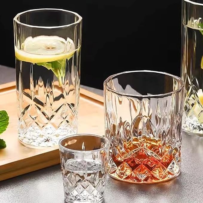 Qipecedm Drinking Glasses, 8 Piece Crystal Glass Cups, Mixed Glassware Set - Image 7