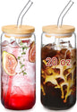 VITEVER 20 OZ Glass Cups with Bamboo Lids and Glass Straw by VITEVER