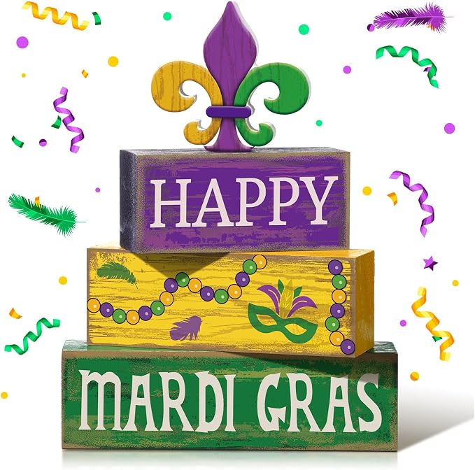 Moucuny 4 Pcs Mardi Gras Decorations Mardi Gras Wooden Sign Carnival Table by Moucuny