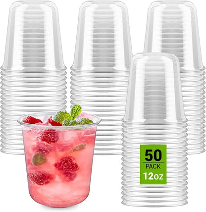 50 Pcs Round Bottom Plastic Cups, 12 oz Disposable Stemless Wine Glasses | by Soelomu