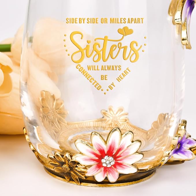 OEAGO Tea Cup Glass Coffee Enamels Mug Sisters Gifts from Sister - Image 3