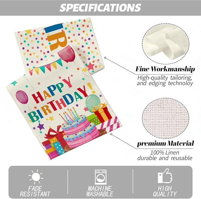 Happy Birthday Colorful Balloons Stars Table Runner, Birthday Decorations | - Image 2
