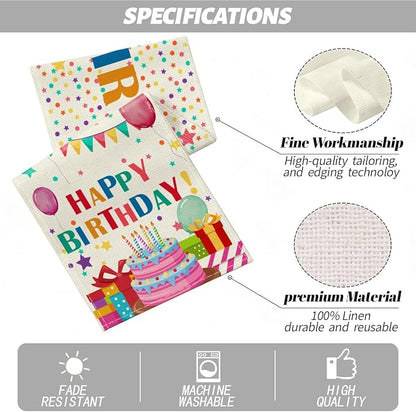 Happy Birthday Colorful Balloons Stars Table Runner, Birthday Decorations | - Image 2