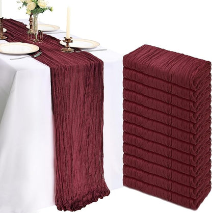 12 Pack 10Ft Burgundy Cheesecloth Table Runner 23 x 120 Inch | Gauze Rustic by CKIKU