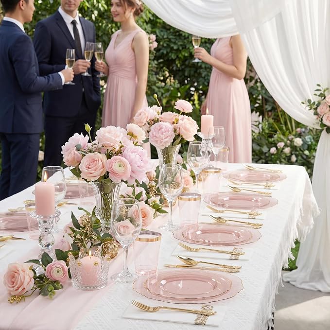 KIRE 210Pcs Clear Pink Plastic Plates - Image 8