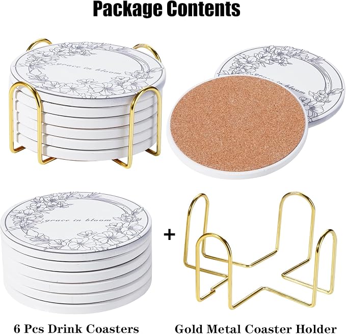 6Pcs Ceramic Coasters Set with Holder - Image 5