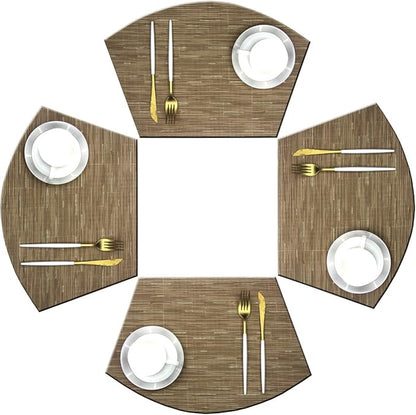 Wedge Shape Placemats for Round Dinner Table Woven Vinyl Wipe Clean Non Slip Plastic Table Mats Set of 4（Khaki）