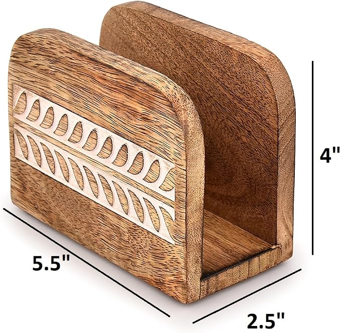 Napkin Holder Mango Wood Upright Paper Napkin Storage Rustic Farmhouse Wood - Image 5