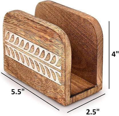 Napkin Holder Mango Wood Upright Paper Napkin Storage Rustic Farmhouse Wood - Image 5