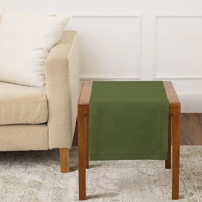 Solino Home 100% Pure Linen Dining Table Runner Olive Hemstitch, 14 x 36 in | by SolinoHome