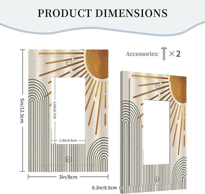 Outlet Covers Mid Century Boho Sun Beige Minimalist Abstract 1 Gang Wall Plate Single Rocker Light Switch Cover Decorative GFCI Receptacle Electrical Switchplate for Bathroom Bedroom （2 Pack）