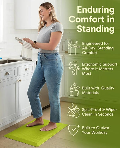 Ophanie Kitchen mats for Floor, 3/4 inch Thick, Kitchen Rugs, 20''x39'' Anti Fatigue Standing Cushioned Mat, Waterproof,Comfort Ergonomic mat for Office, Home, Sink, Green Non-Slip Bottom