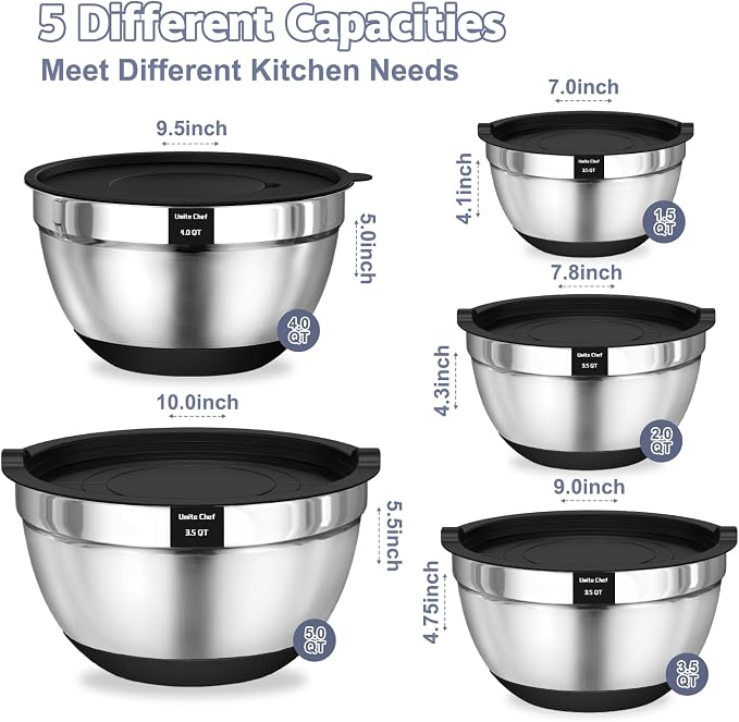 Umite Chef Mixing Bowls with Airtight Lids Set, 3 Grater Attachments & Non-Slip - Image 2