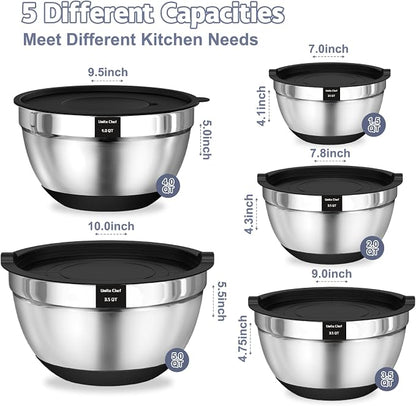 Umite Chef Mixing Bowls with Airtight Lids Set, 3 Grater Attachments & Non-Slip - Image 2