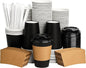 12 oz Paper Coffee Cups with Lids 100 Pack, Sleeves and Stirring Sticks by VPACKDUO