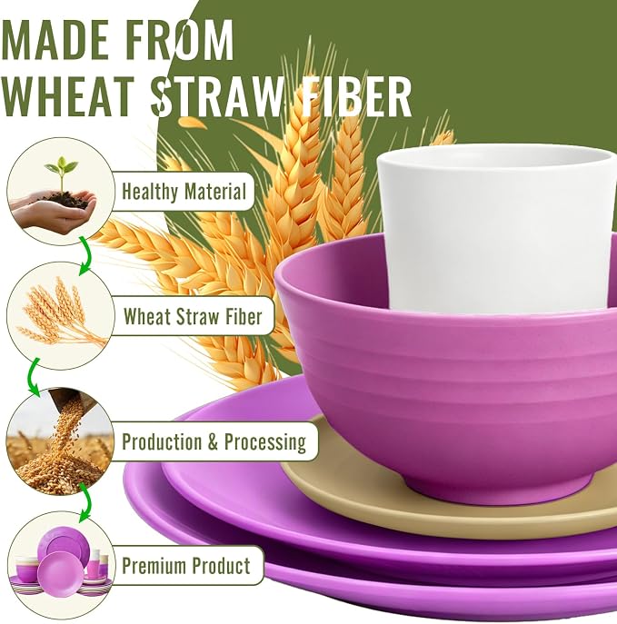 Wheat Straw Dinnerware Sets 40 PCS Bowl and Plate Sets - Image 9