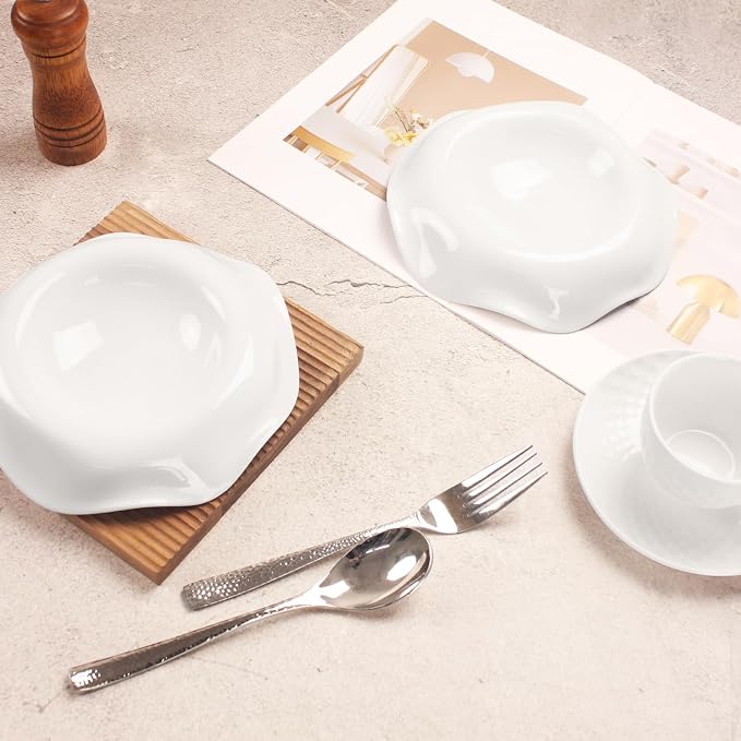 Soup Bowls, Pasta Bowls Rimmed Plates, Porcelain Wide Rim Bowls, 6 Oz, - Image 5