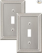 2-Pack Single Toggle Light Switch Cover Plate, Pearls Decorative Switch Plate Covers, Brushed Nickel 1 Gang Metal Wall Plate