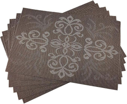 Gugrida Luxury Coffee Placemats Set of 6 Crossweave Woven Vinyl Placemat for Dining Table Heat Resistant Non-Slip Kitchen Table Mats Easy to Clean