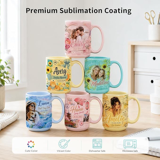 PYD Life 8 Pack Sublimation Mugs 15 OZ Mixed Macaron Colors Ceramic Cups | - Image 3
