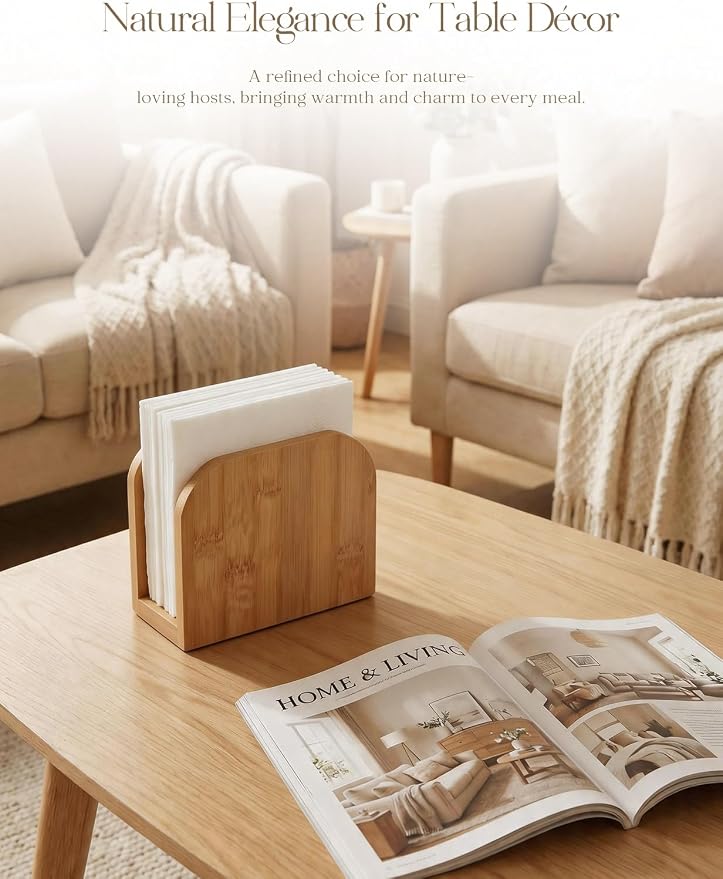 Napkin Holder for Table Stable Standing Napkin Dispenser Natural Bamboo | - Image 9