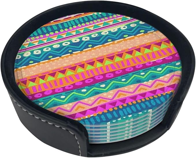 6 Pcs Colorful Stripe Leather Coasters - Image 5