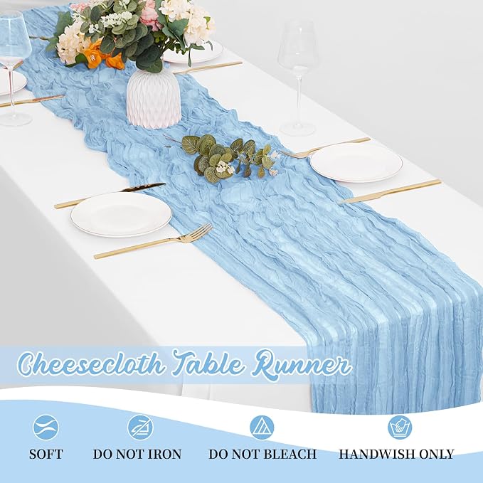 16 Pack Baby Blue Cheesecloth Table Runners 20x120 Inch Gauze Table Runner 10FT - Image 6
